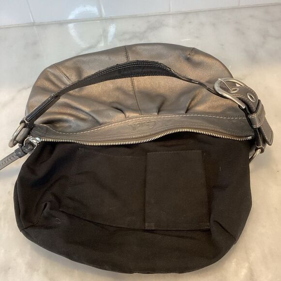 Coach Soho Hobo Pleated Graphite Metallic Leather Shoulder Bag - Picture 13 of 15